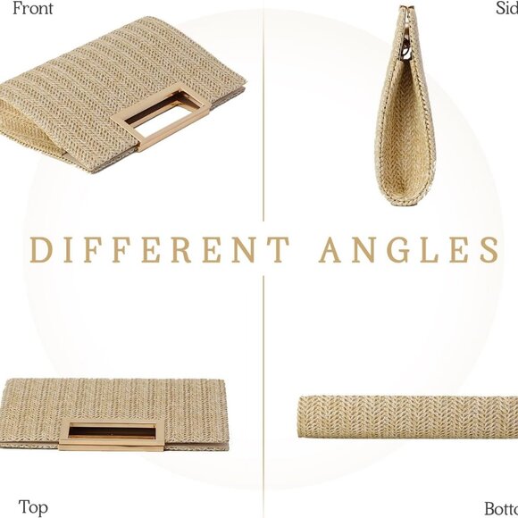 Top Handle Straw Clutch for Women Summer Clutch Straw Evening Bag Raffia Crossbo - Picture 2 of 8